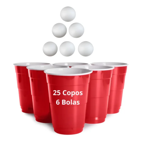 Jogo Beer Pong Red Cup Copo Americano Descartável E Bolinha
