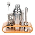 Kit Bar com 12 Peças em Aço Inox, Coqueteleira 550ml, Socador e Suporte de Bambu para Coquetelaria e Caipirinha – Marca Lorben