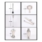 Kit Bar com 12 Peças em Aço Inox, Coqueteleira 550ml, Socador e Suporte de Bambu para Coquetelaria e Caipirinha – Marca Lorben