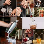 Kit Bar com 12 Peças em Aço Inox, Coqueteleira 550ml, Socador e Suporte de Bambu para Coquetelaria e Caipirinha – Marca Lorben