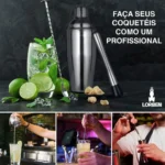 Kit Bar com 12 Peças em Aço Inox, Coqueteleira 550ml, Socador e Suporte de Bambu para Coquetelaria e Caipirinha – Marca Lorben