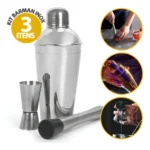 Kit Caipirinha Coqueteleira 500ml Drinks + Socador Macerador + Dosador 25/50ml De Bebidas Barman Bartender