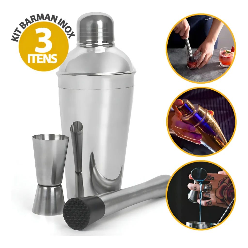 Kit Caipirinha Coqueteleira 500ml Drinks + Socador Macerador + Dosador 25/50ml De Bebidas Barman Bartender Kit Caipirinha Coqueteleira 500ml Drinks + Socador Macerador + Dosador 25/50ml De Bebidas Barman Bartender