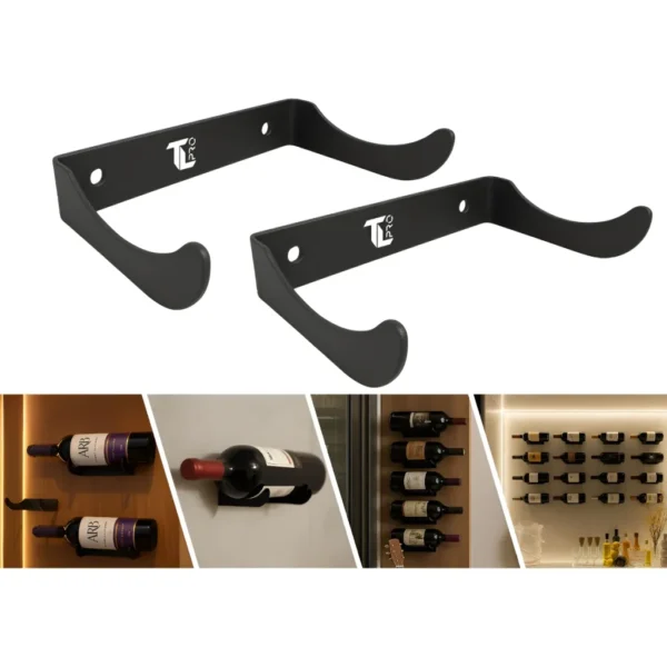 Kit C/2 Suporte Para Garrafa De Vinho Em Aço Carbono Parede