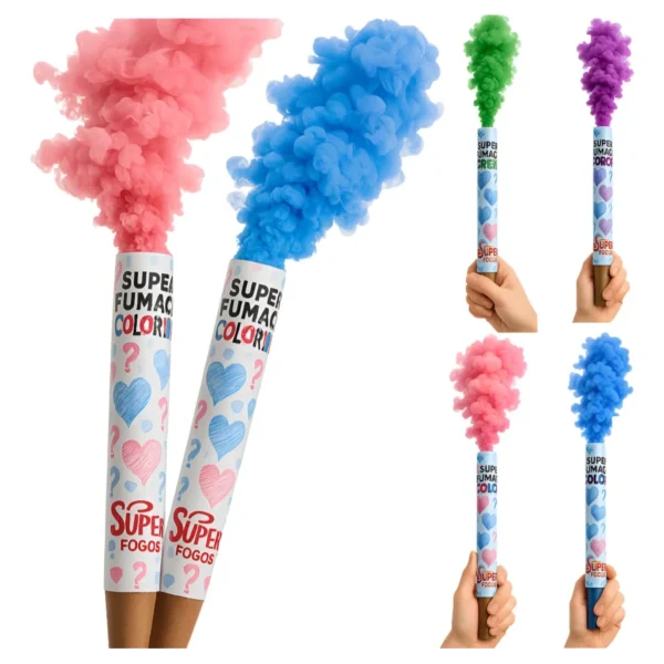 Kit 4 Bastão Fumaça Chá Revelação Azul Rosa Verde Lilás Show