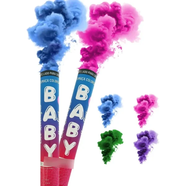 Kit Com 2 Fumaça Chá Revelação Bastão Baby Emotion Skyfest Cor Azul