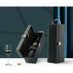 Kit Vinho Maleta Luxo Couro Ecológico + 4 Peças