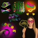 Kit Balada Festa Neon 150 Pçs Máscara, Tiara, Pulseira Neon