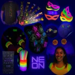 Kit Balada Festa Neon 150 Pçs Máscara, Tiara, Pulseira Neon