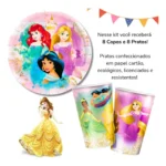 Kit Festa Princesas Disney 8 Copos 8 Pratos Aniversário
