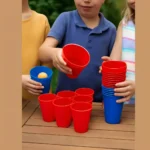 Jogo Beer Pong 20 Copos Plastico Rigido Resistente 6 Bolas Cor Vermelho E Azul