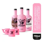 Kit Licor Ballena Morango, Caramelo, Coco 750ml + Copo 3x99