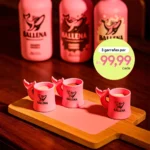 Kit Licor Ballena Morango, Caramelo, Coco 750ml + Copo 3x99