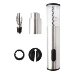 Kit Para Vinho Preto E Prata 5 Peças Luxo Premium Cozinha