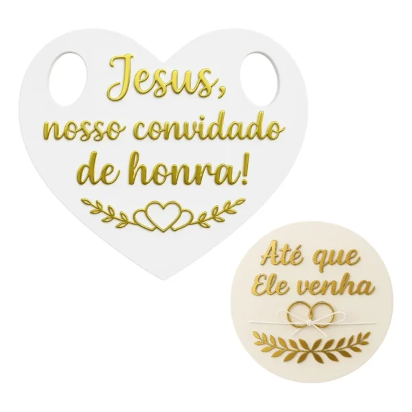 Kit Placa Pajem Frases E Porta Aliança Casamento Espelhado