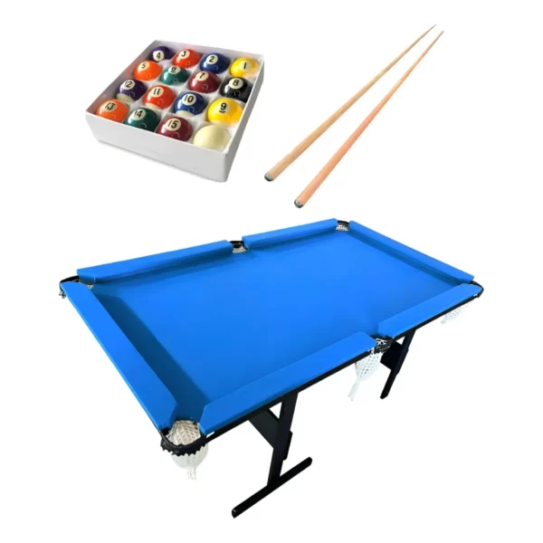 Mesa De Sinuca Bilhar 1,50x90 Mdf Completa 2 Tacos E Bolas Tecido Azul