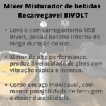 Mini Mixer Misturador De Bebidas Portátil Recarregavel Inox