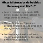 Mini Mixer Misturador De Bebidas 2 Em 1 Portátil Recarregável Inox
