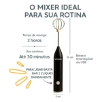Misturador Elétrico Portátil Mini Mixer Inox Para Bebidas E Whey Recarregável Icecoorel