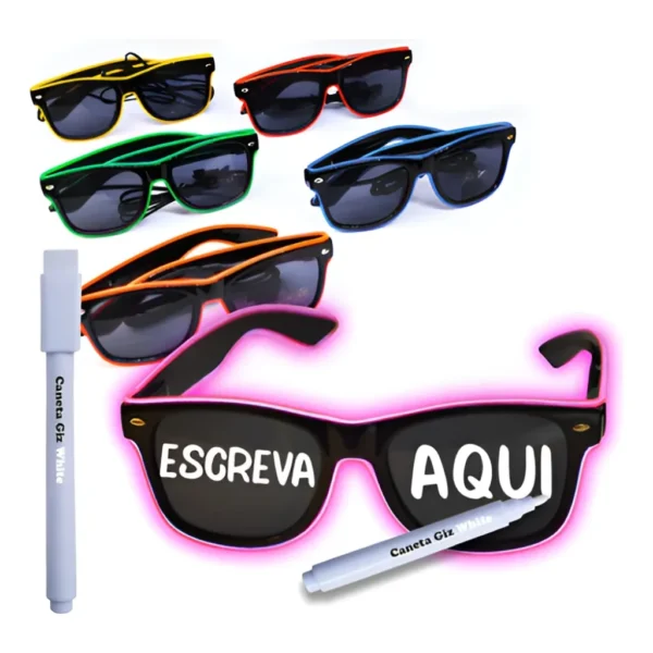 Óculos Led Neon Com 1 Caneta Giz + Pilha Brinde