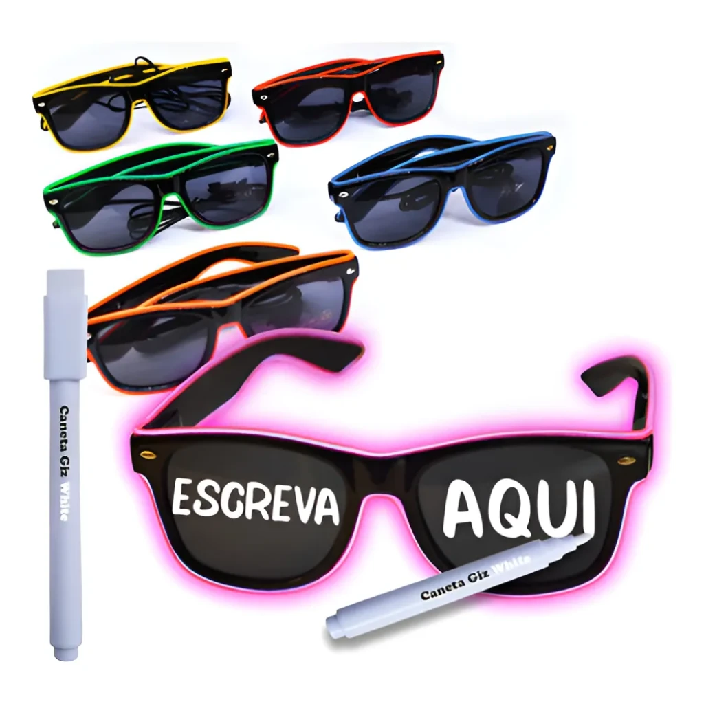 Óculos Led Neon Com 1 Caneta Giz + Pilha Brinde Óculos Led Neon Com 1 Caneta Giz + Pilha Brinde