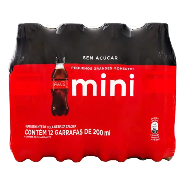 Pack Refrigerante sem Açúcar Coca-Cola Mini Garrafa 12 Unidades 200ml Cada