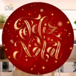 Painel De Festa Redondo Natal Decorativo Em Tecido Sublimado 1,50m