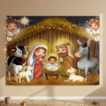 Painel De Festa Presépio Natal Em Tecido 1,5m X 1,0m