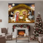 Painel De Festa Presépio Natal Em Tecido 1,5m X 1,0m