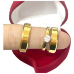 Par Aliança Namoro Casamento Anatômica 6mm + Anel E Caixinha