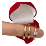 Par Aliança Anatômica Namoro 3mm Chanfrada + Anel Caixinha