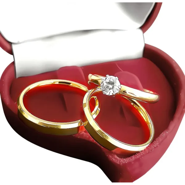 Par Aliança Anatômica Dourada 4mm Chinfrada De Namoro + Anel