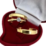 Par Alianças Casamento Noivado Banhada Ouro 18k + Solitário