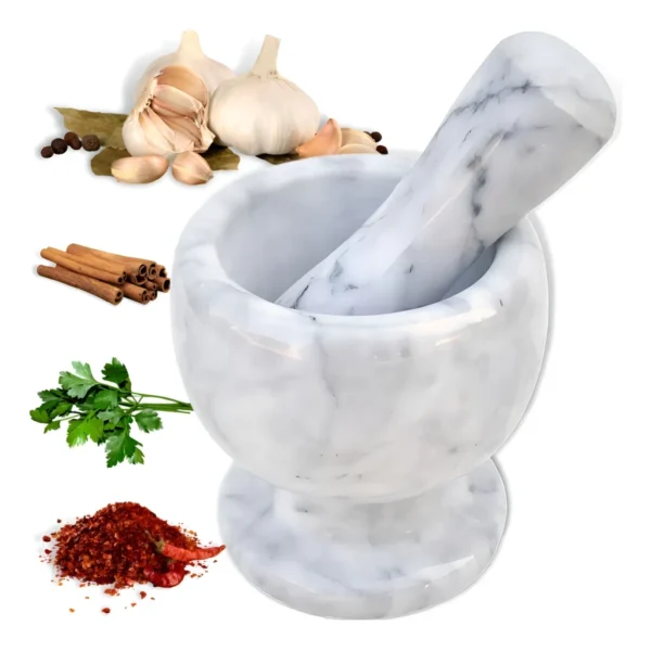 Pilão De Marmore Com Socador De Alho E Temperos De Cozinha Cor Cinza