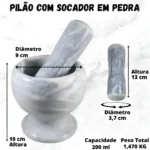 Pilao Pedra Marmore Socador Alho Macerar Tempero 13cm