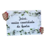Plaquinha De Casamento Noiva Flores Brancas Jesus Nosso Conv