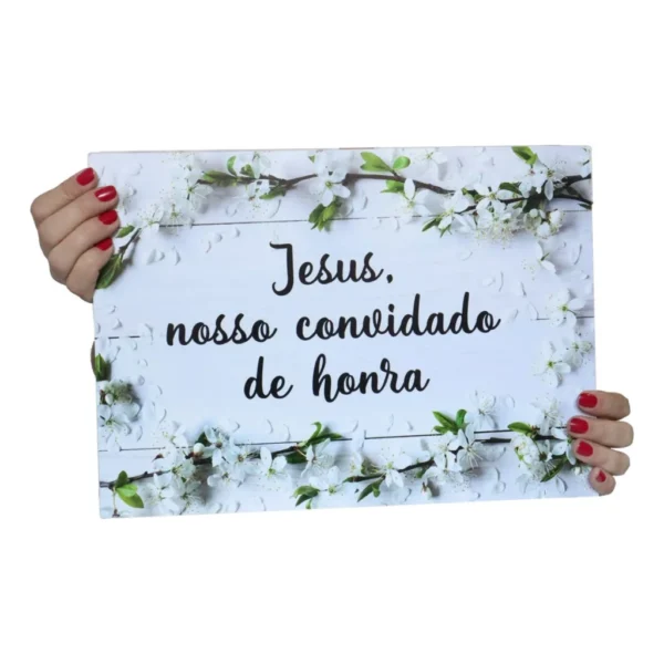 Plaquinha De Casamento Noiva Flores Brancas Jesus Nosso Conv