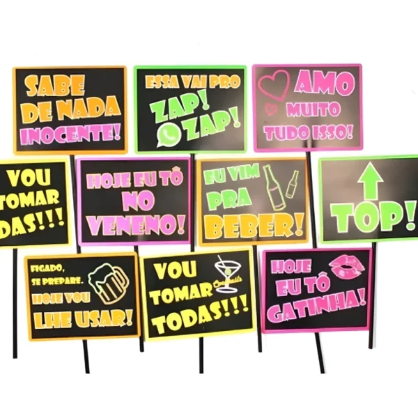 10 Plaquinha Divertida Festa Balada Neon Casamento 15 Anos