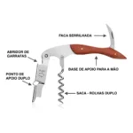 Saca Rolha Inox Dois Estágios Cabo De Madeira