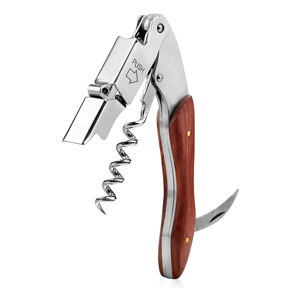 Saca Rolha Inox Dois Estágios Cabo De Madeira Saca Rolha Inox Dois Estágios Cabo De Madeira