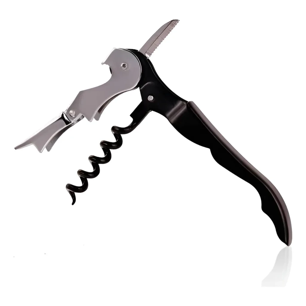 Saca Rolhas 2 Estágios Com Abridor De Garrafa Aço Inox e preto Saca Rolhas 2 Estágios Com Abridor De Garrafa Aço Inox e preto