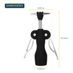 Saca Rolhas Emborrachado Cromado Abridor Vinho Profissional