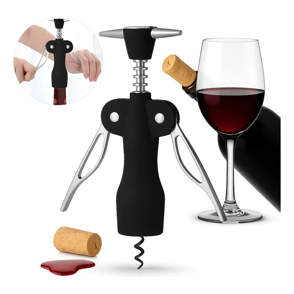 Saca Rolhas Emborrachado Cromado Abridor Vinho Profissional Saca Rolhas Emborrachado Cromado Abridor Vinho Profissional