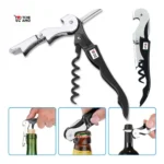 Saca Rolhas Aço Inox com Abridor de Garrafas 2 Estágios Serrilha para corte de Lacres Compacto Elegante Mesa de Natal Tche Amo