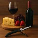 Saca Rolhas Aço Inox com Abridor de Garrafas 2 Estágios Serrilha para corte de Lacres Compacto Elegante Mesa de Natal Tche Amo