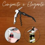 Saca Rolhas Aço Inox com Abridor de Garrafas 2 Estágios Serrilha para corte de Lacres Compacto Elegante Mesa de Natal Tche Amo