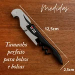 Saca Rolhas Aço Inox com Abridor de Garrafas 2 Estágios Serrilha para corte de Lacres Compacto Elegante Mesa de Natal Tche Amo