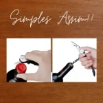 Saca Rolhas Aço Inox com Abridor de Garrafas 2 Estágios Serrilha para corte de Lacres Compacto Elegante Mesa de Natal Tche Amo