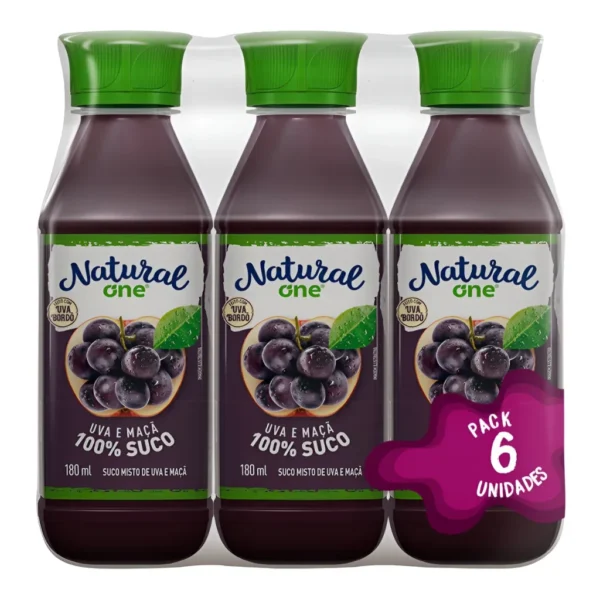 Suco de uva e maçã Natural One Ambiente líquido sem glúten 180 ml pack x 6