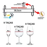 2 Suportes Organizador Apoio Para Taças de Vinho Champanhe Gin Preto 40cm Tmtsuportes